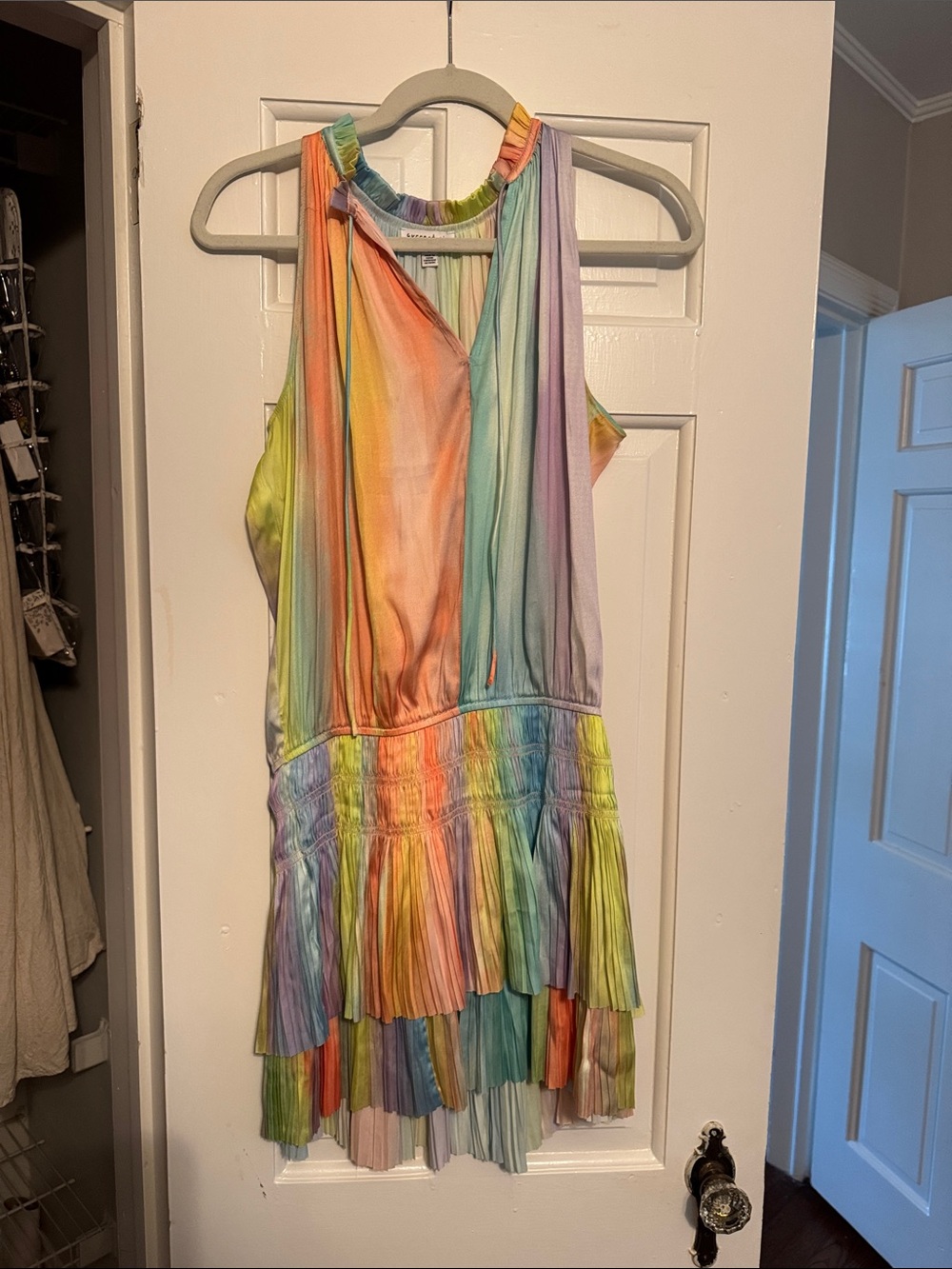 Current Air Rainbow Pastel Tie-Dye Halter Dance Costume Dress